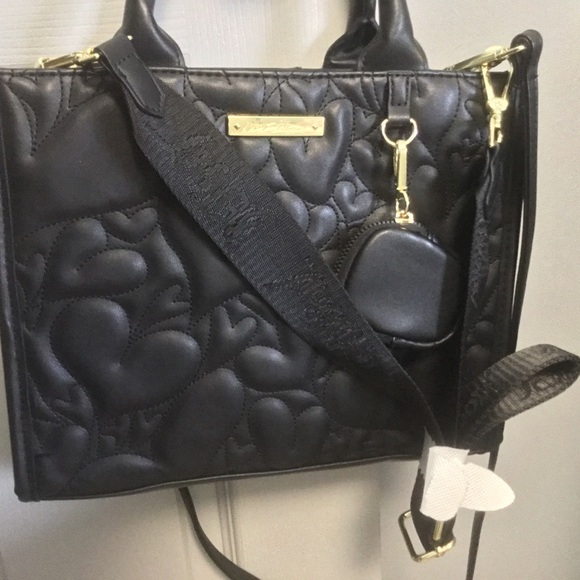 Betsey Johnson Handbags - Betsy Johnson Black Puffy Three Way Crossbody with Mini Zip Charm NEW